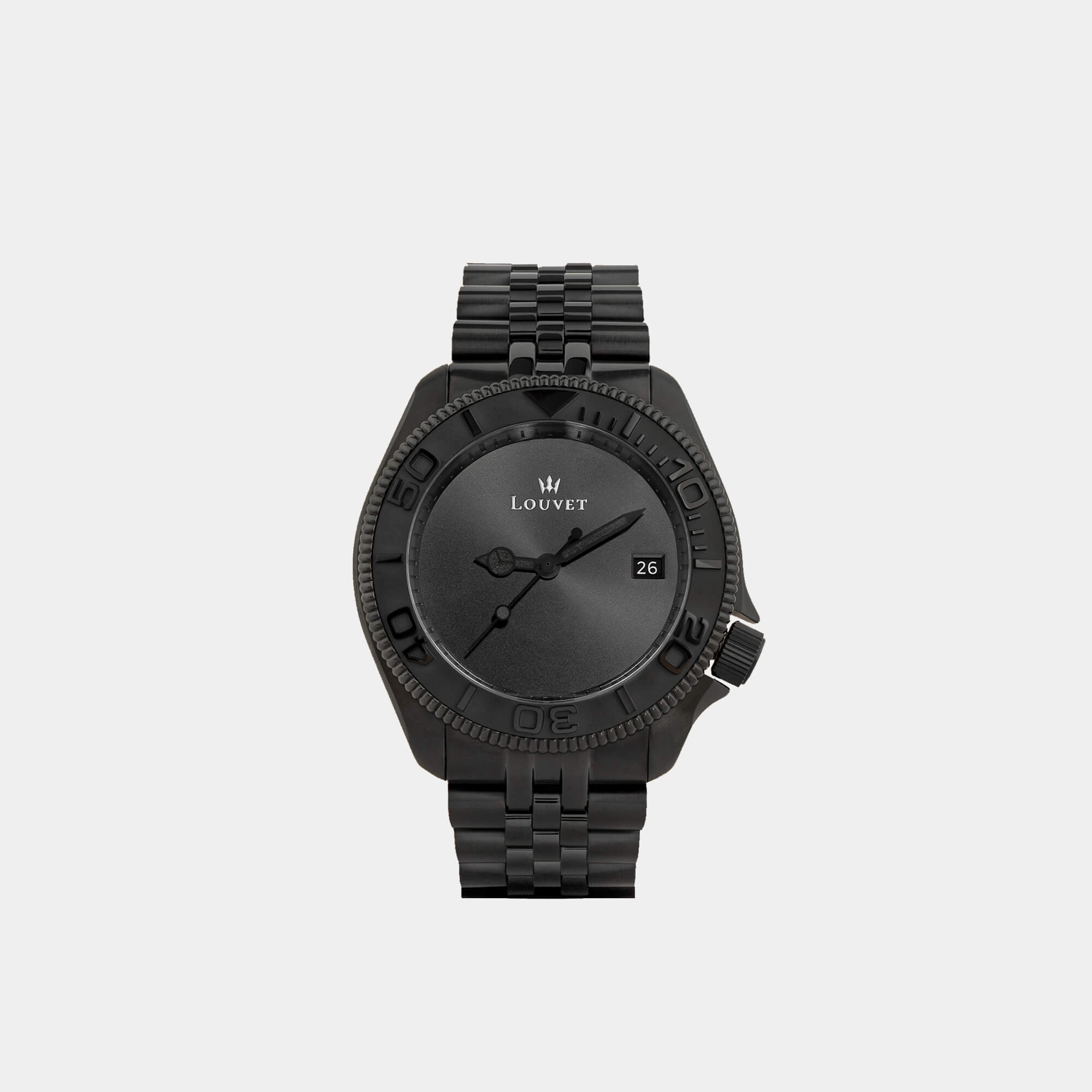 Minimalist Full Black Louvet watch, showcasing matte black dial and full black case.