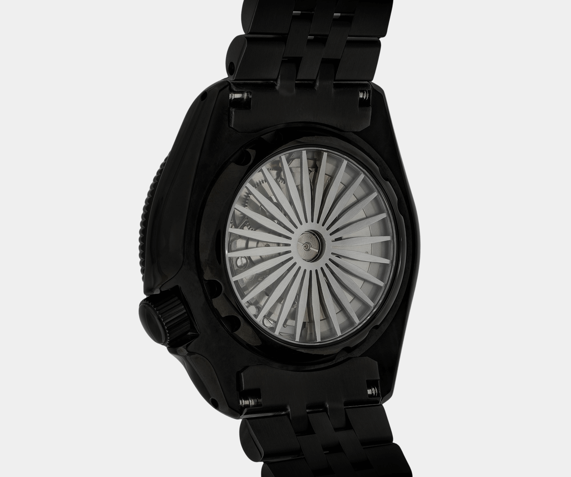 Louvet Un souffle d’espoir Full Black watch caseback, featuring a sleek, monochrome design.
