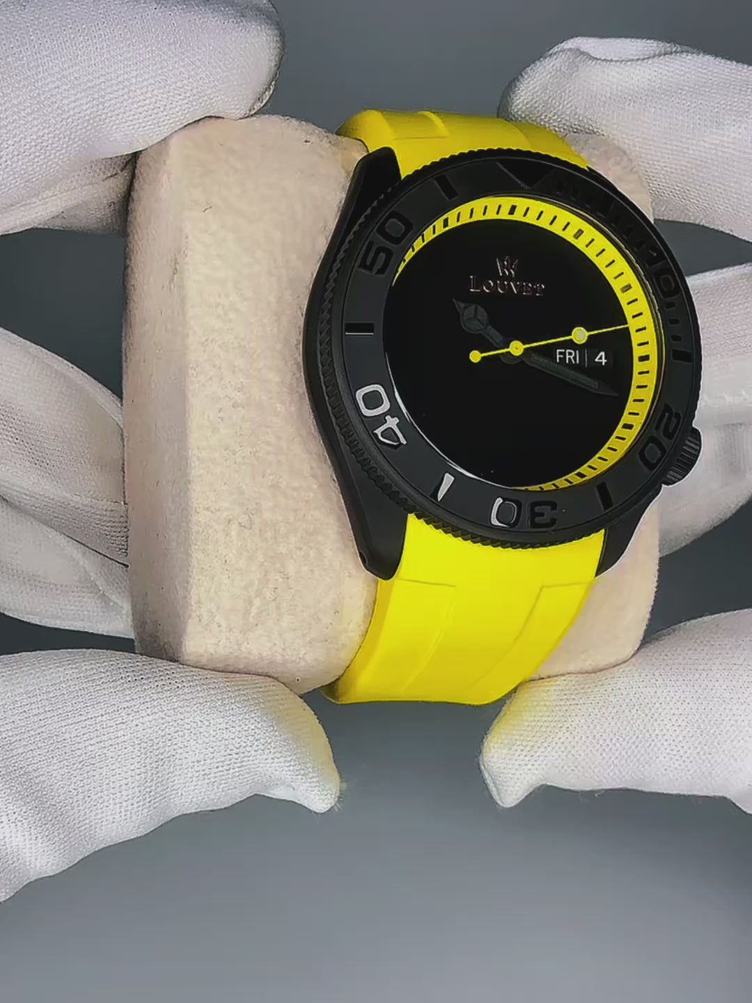 Louvet Legende Black with yellow rubber watch video