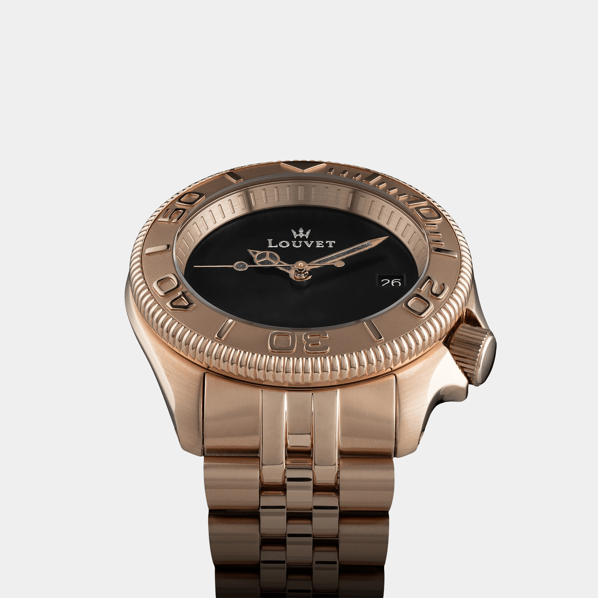 Un souffle d’espoir watch by Louvet in rose gold, photographed under soft lighting to accentuate its refined finish.
